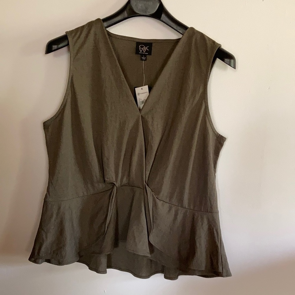 CKW Sleeveless Peblum Olive Green Top Size Large